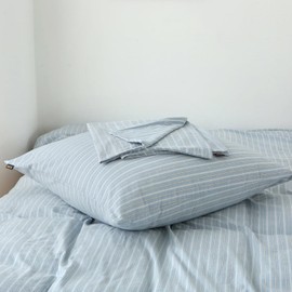 SOULFUL Striped Cotton Pillowcases 40 x 80 cm, 100% Washed Cotton, Blue Cushion Covers, OEKO-TEX Certified, with Zip