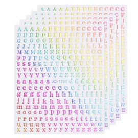 MECCANIXITY Nail Letter Stickers 5 Sheets, 3D Holographic Alphabet Nail Decals Self-Adhesive for Women DIY Nail Art Decoration, Rainbow