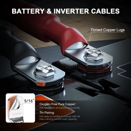 2 Ft 2 AWG Pure Copper Battery Cable 2 Gauge 2 Pair Black & Red Battery Inverter Cable with Heavy Duty 5/16" Lugs fit for Solar, RV, Marine, Car, Boat