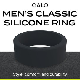 QALO Basic & Flat Silicone Ring for Men (Gunmetal, Size 10) - Breathable & Durable Silicone Wedding Bands - Elegant Silicone Men’s Wedding Rings - Rubber Engagement Rings for Him - 8mm x 2mm