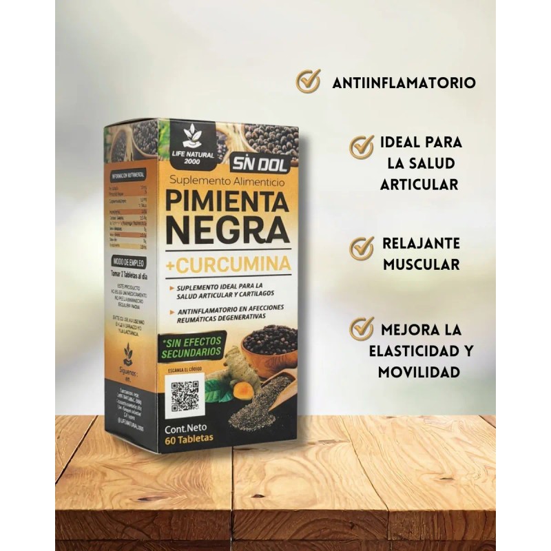 Curcumina Pimienta Negra Alta Absorción Cápsulas Sabor