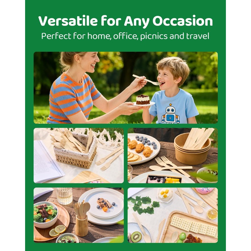 100% Natural Bamboo Disposable Cutlery Set - 120 Spoons 6.7"