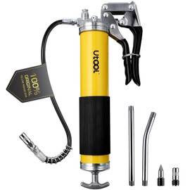 UTOOL Grease Gun, 8000 PSI Heavy Duty Pistol Grip Grease Gun Kit with 14 oz Capacity, 18 Inch Resin Flex Hose, 2 Basic Coupler, 2 Extension Rigid Pipe and 1 Sharp Type Nozzle, Argent Matte Finish