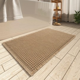 IQOUNIX Bath Mat 50 x 80 cm, Bathroom Mat, Bath Mat Non Slip Anti Mould, Waffle Bath Mat, Large Bath Mat, Quick Dry, Absorbent bath mats, Brown bathmat