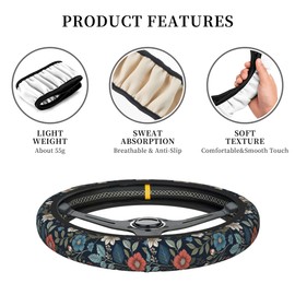 Steering Wheel Cover Universal Fit Car Interior Accessories for Women Men 15 Inch Breathable Anti Slip Odorless Neoprene Steering Wheel Cover for Car Decor Protector - Vintage Colorful Flowers 014