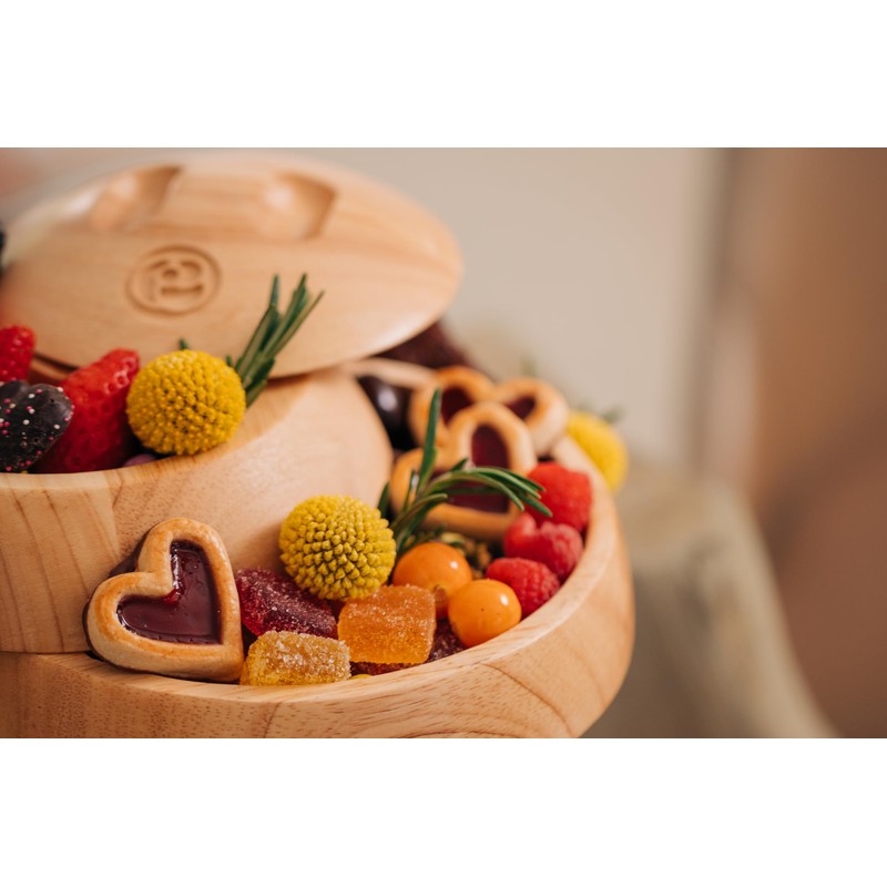 Tappas All-Natural Serving Container, Tiered Tray, Charcuterie, Sphere, Rubberwood