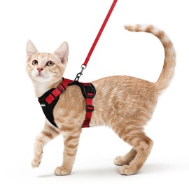 rabbitgoo Cat Harness and Leash for Walking, Escape Proof Soft Adjustable Vest Harnesses for Cats, Easy Control Breathable Reflective Strips Jacket, Black & Red, XS