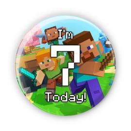 I'm 7 Today 7th Birthday - (A) Mine Crafting Crafts Video Game Gaming Gamer Birthday Badges Pin Button Badge - Large 76 mm