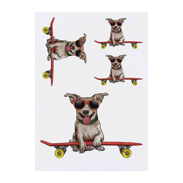 4 x 'Cool Skateboard Dog' Temporary Tattoos - Water Resistant,