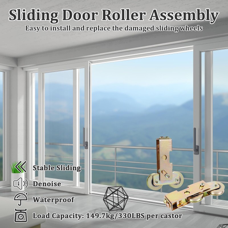 4Pack Sliding Door Rollers Replacement Kit, 1-1/4" Tandem Roller Assembly