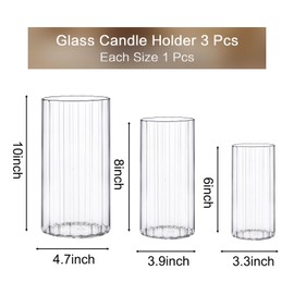 yshengood 3 Pcs Glass Hurricane Candle Holder Ribbed Glass Candle Holder - Elegant & Easy to Use, Perfect for Wedding, Holiday, Party Decor, Home and Event Essential