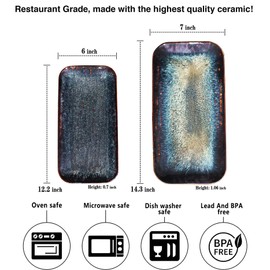 jinsongdafa Porcelain Dinner Plates Platters Set of 2, Main Dish for Steak, Bread, Risotto, Pasta, Salad - Microwave,Oven and Dishwasher Safe, Scratch Resistant durable,Black glaze variation