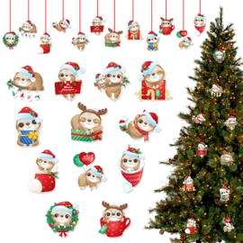 SICOHOME Sloth Christmas Ornaments Wooden Sloth Hanging Decor with Rope for Christmas Tree Decoration Sloth Figurine Decorative Hanging Ornaments Sloth Gifts for Women Sloth Lover Gifts Party Supplies