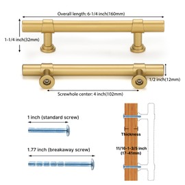 Haliwu 10 Pack Gold Cabinet Handles, Brushed Brass Cabinet Pulls Kitchen Cabinet Handles Barrel Cabinet Handles 4 inch Gold Pulls Kitchen Hardware