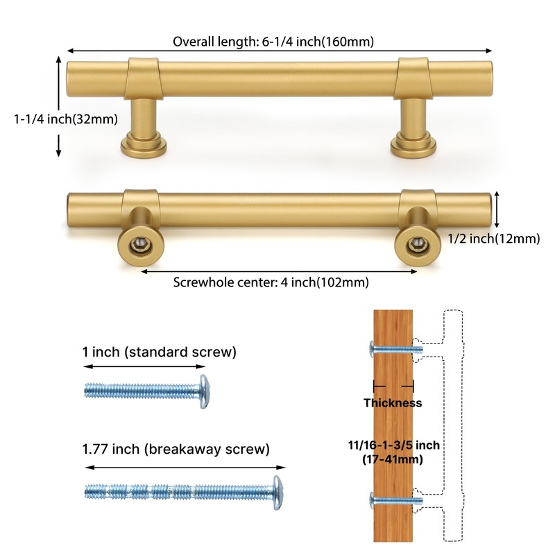 Haliwu 10 Pack Gold Cabinet Handles, Brushed Brass Cabinet Pulls