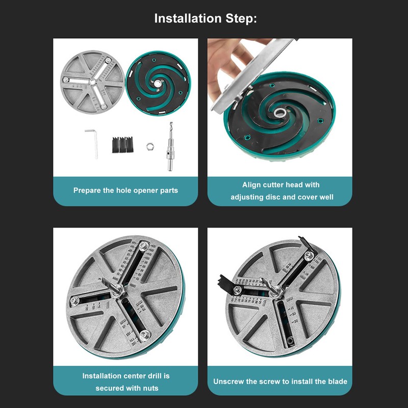 Adjustable Hole Saw Kit with 12 Blades Round Hole Opener