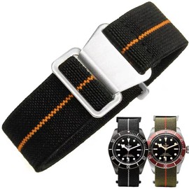 Danxancy French Troops Paratrooper Watchband,Military Elastic Nylon Watch Strap with Hook-and-Loop for Men Women Silver & Black Buckle 18/20/22mm