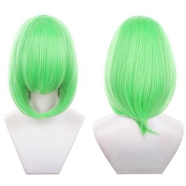 Aadesso 062-bright green color with long bangs 40cm/1.31feet Shoulder-length Anime Cosplay Wig Heat resistant Straight Synthetic Hair Wig