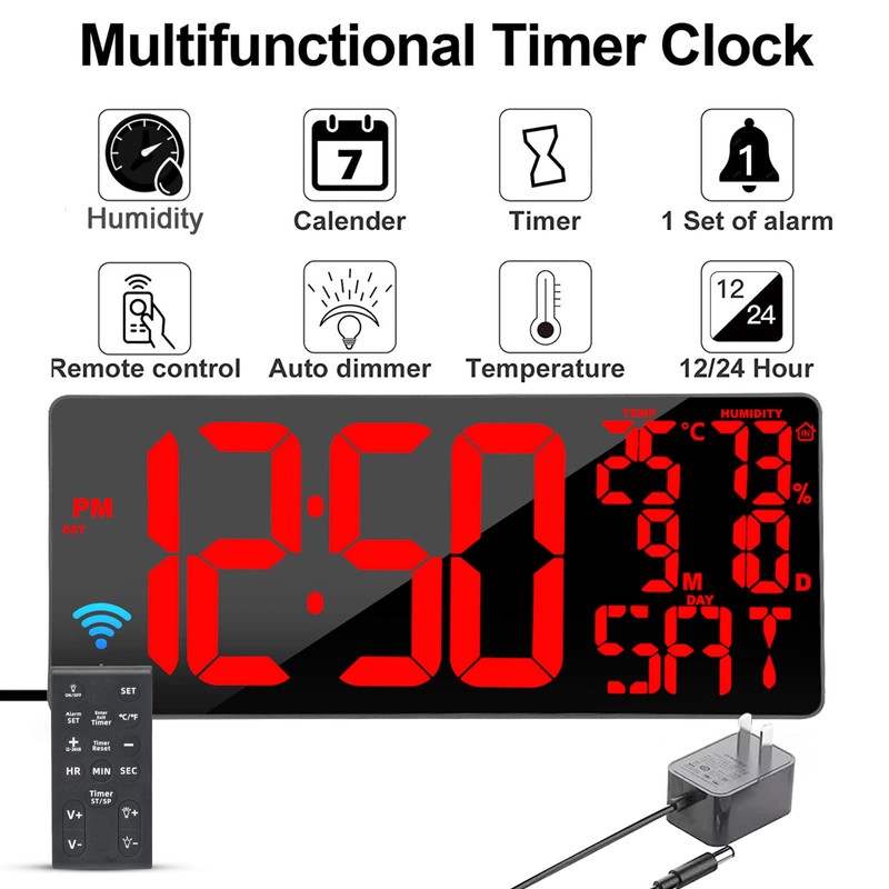 Xflyee [Oversized] 18" Large Digital Wall Clock with Remote Control,