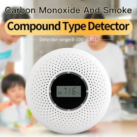 Smoke and Carbon Monoxide Detector Combo with Sound Warning and LCD Display Battery Powered CO Smoke Alarm Detector for Kitchen Bathroom Bedroom Coal Stove 2 Packs - 2 AA Battery Not Included