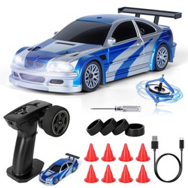 JONRRYIN Drift Car Remote Controlled Pro, 1:43 Mini Drift Car, 4WD Tabletop Drift RC Car, Remote Controlled Car with Gyro, 15 km/h, Toy Car for Children from 14 Years (Blue Pro - Gyroscope)