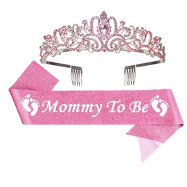 Mom to Be Baby Shower Decorations, Mommy to Be Crown and Sash Mother to Be Sash Gliter for Baby Shower Girl, Mommy to Be Sash and Tiara Set for GILR (Pink)