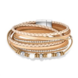 CARICY Leather Wrap Bracelet for Women Trendy Double Wrap Layered Wristband Jewelry for Ladies and Mother Christmas