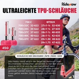 RideNow Gravelbike TPU Inner Tube 700/32C-47C FV45 mm Metal