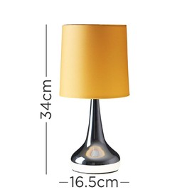 MiniSun | Modern Chrome Teardrop Touch Table Lamps with Mustard Fabric Shades | Table Lamps, Home Décor & Improvement Essential | Set of 2