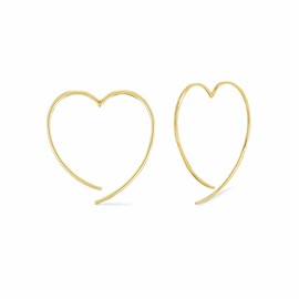 Boma Jewelry Sterling Silver Heart Pull Through Hoop Earrings (Large 1.5" 14KT Gold Plated)