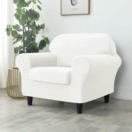 SONNACH Velvet Stretch 2 Pieces Stretch Armchair Covers, 1 Seater Chair Slipcovers, Washable Furniture Protector (Off White)