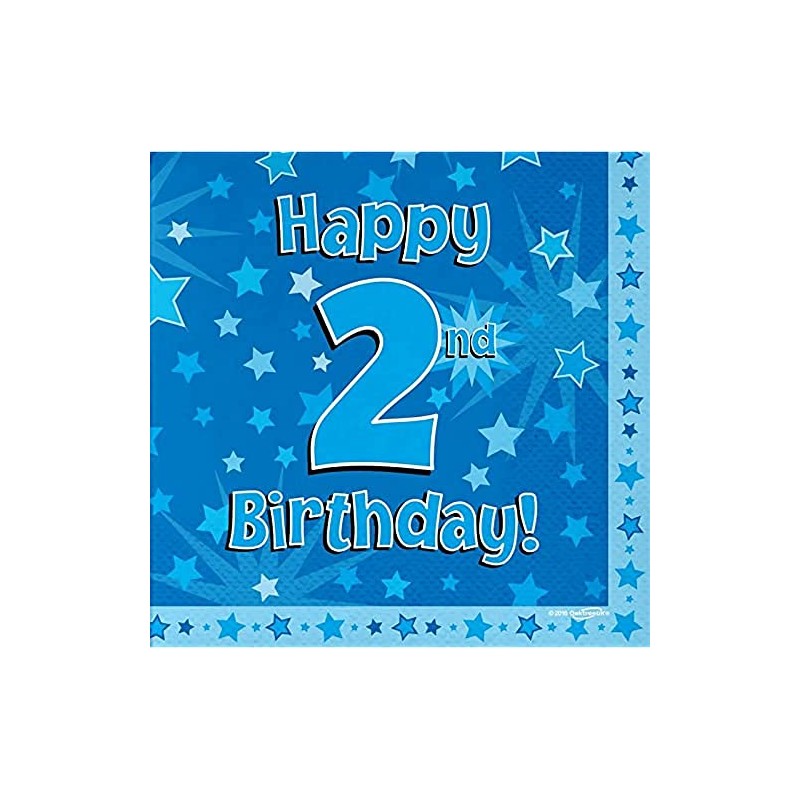 Oaktree Happy 2nd Birthday Blue 33cm x 33cm 3-ply Napkins