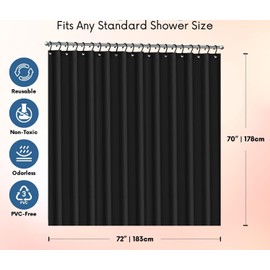 Bath Elements Heavy Duty Magnetized Shower Curtain Liner(Black)