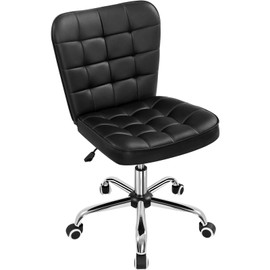 Yaheetech Armless Desk Chair Modern Tufted Office Chair Faux Leather Upholstered Computer Chair with Adjustable Seat Height and Rolling Wheels for Home/Office, Black