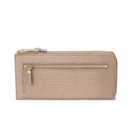 Topkapi LUCIA Italian Leather, Lizard Embossed, L Zipper Long Wallet with Gusset, beige, (greige)