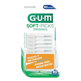 GUM Soft-Picks Original – Palillos interdentales flexibles para limpieza interdental – Cerdas suaves y cómodas con estuche portátil, 80 piezas