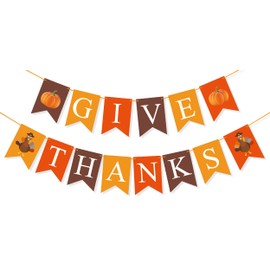 FAKTEEN Give Thanks Banner Happy Thanksgiving Day Decorations Garland Bunting Fall Autumn Turkey Pumpkin Photo Props for Thanksgiving Home, Office and School Party Decorations