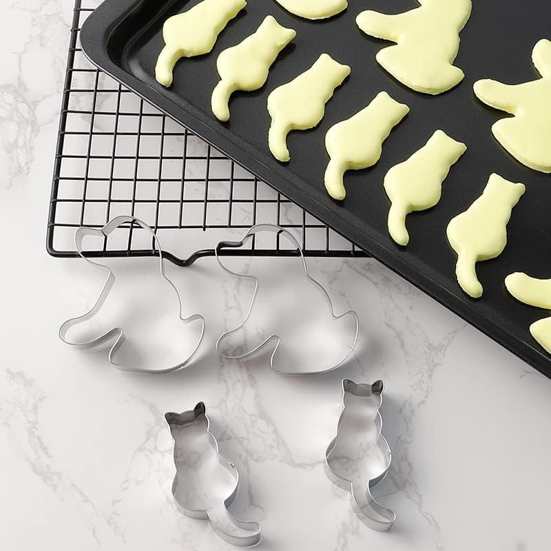 2Pcs Silver Cookie Cutters Set Cat Dog Cookie Cutter Stainless
