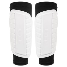 Football Sleeve Style Shin Pads/Guards - Flexible Comfort & Protection - For Kids & Adults - White (Large Adults)