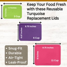 Klare Ware 3, 6, 11 Cup Rectangle Replacement Lids/Covers for Pyrex, Anchor Hocking & KlareWare Storage Bowls *Lids Only -Glass Container Not Included*, 3 Pack *1 of Each Size* Spring Grn, Prpl, Pink