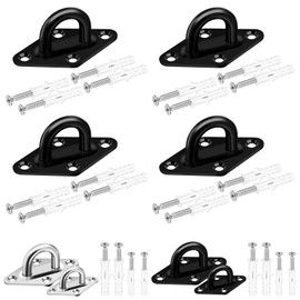 Tanstic Pack of 4 M5 Stainless Steel Pad Eye Plate, Staple Ring Hook Marine Hardware Staple Hook Loop Heavy Duty Ceiling Hook with Screws Anchor for Swing Suspensions (Black)