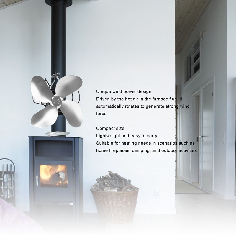 Wall Mounted Fireplace Fan 4 Blade Heat Powered Wood Stove