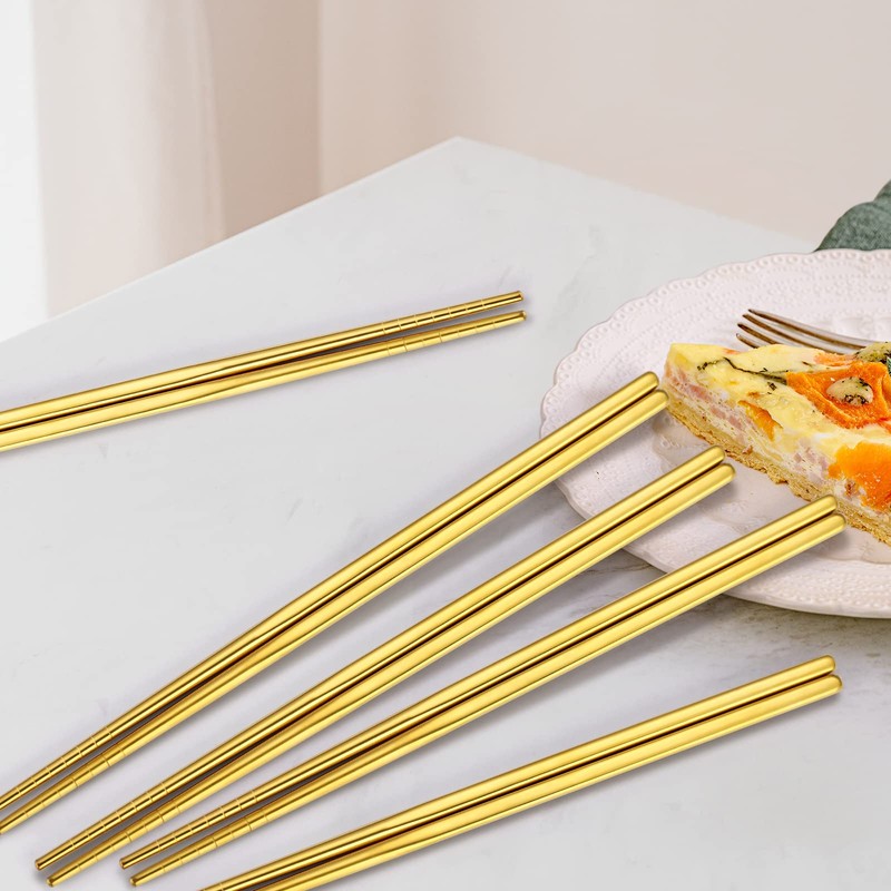 OIULO Gold Stainless Steel Chopsticks - Reusable Chopsticks - 5