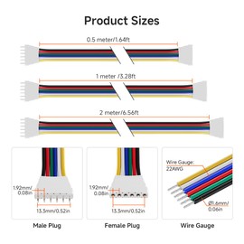 BTF-LIGHTING 6PIN 22AWG JST SM LED Connector 5pcs/Pack Male Female Connector with 2m Cable for PWM SMD FCOB RGBCCT LED Strip Without Soldering Controller Wire