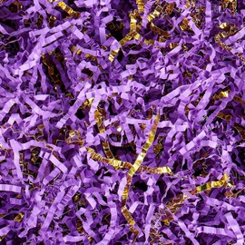 Outus 0.5 LB Purple Gold Crinkle Cut Paper Shred Filler Metallic Shredded Papers Confetti Gift Box Basket Crinkle Paper Filler Packing Grass Cushion Shredded Tissue Stuffing Christmas Birthday Wrap