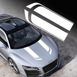 TOMALL 84 cm x 14.5 cm Bonnet Strip Sticker Car Racing Car Body Side Skirts Roof Hood Bumper Sticker Vinyl Modified Stripes Sticker Decoration for Car (White)
