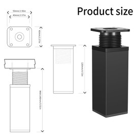 Gaomoeny Pack of 4 Adjustable Furniture Feet, Cabinet Feet, Height Adjustable, Square, Cabinet Legs, Table Legs, Furniture Legs, Table Feet for Furniture, Aluminium Alloy, 40 x 120 mm (Black)