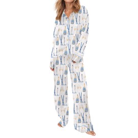 SHESHOW Funny Graphic Pajamas for Women Two Piece Long Sleeve Pjs Champagne Bottle Pajamas Set L