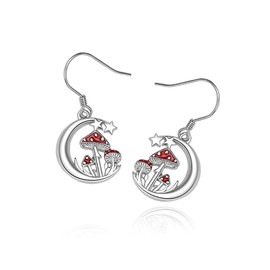 IMINI Mond Stern Pilz Ohrringe 925 Sterling Silber Hakenohrringe Pilz Ohrhänger Modischer Damen Ohrschmuck
