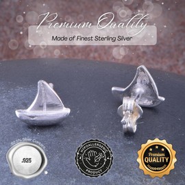 925 Sterling Silver Ladies Nautical Sailboat Stud Earrings Sail Boat Studs - Gifts for Women Mothers Wife 0.31in